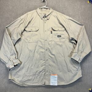 Berne FR Flame Resistant Shirt Men's 3XL Long Sleeve Button Down Khaki FRSH10
